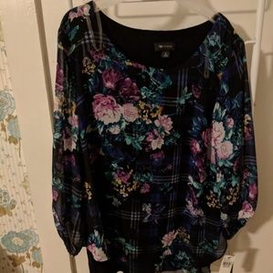 NWT AB Studios flower sheer black dress shirt